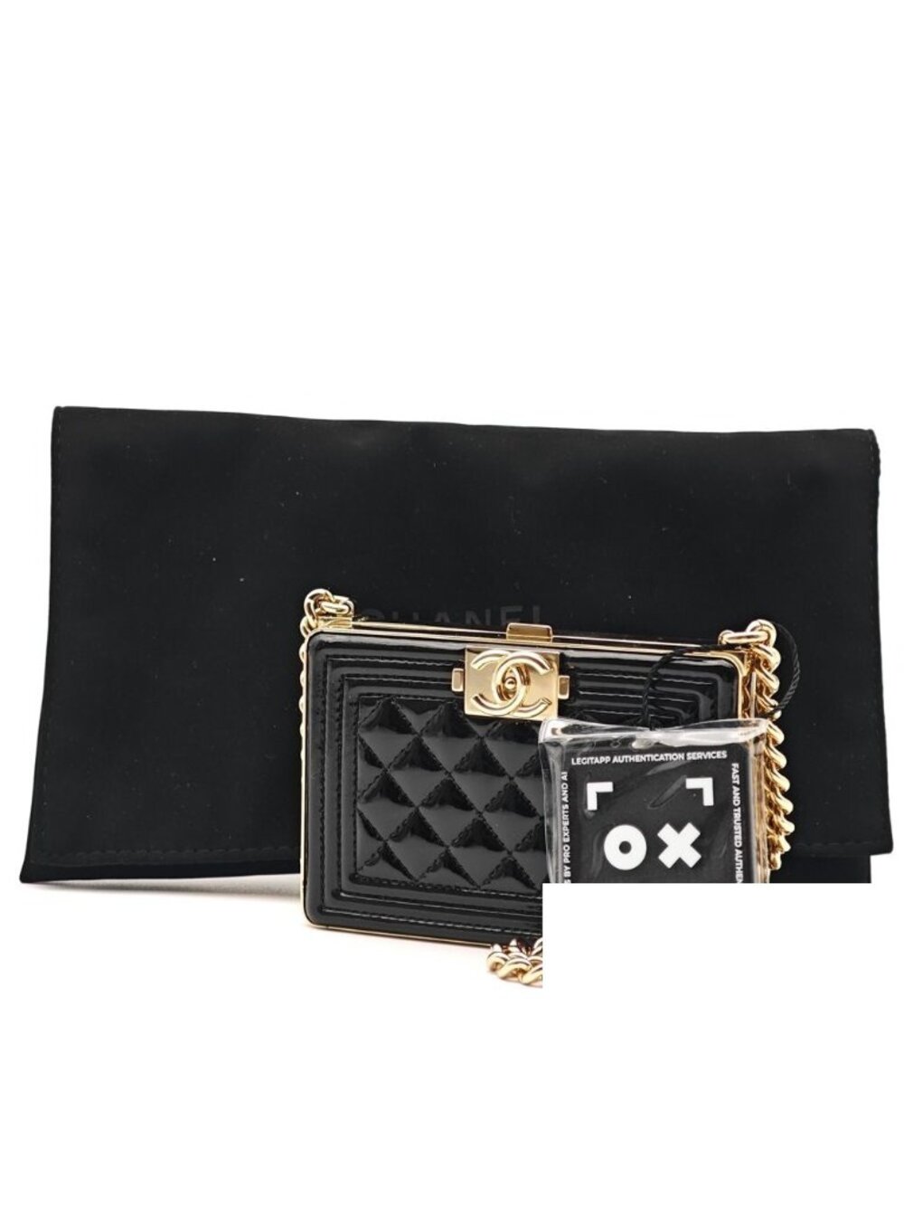 Chanel Boy Minaudiere Patent Leather Black Shoulder Cross Belt Bag